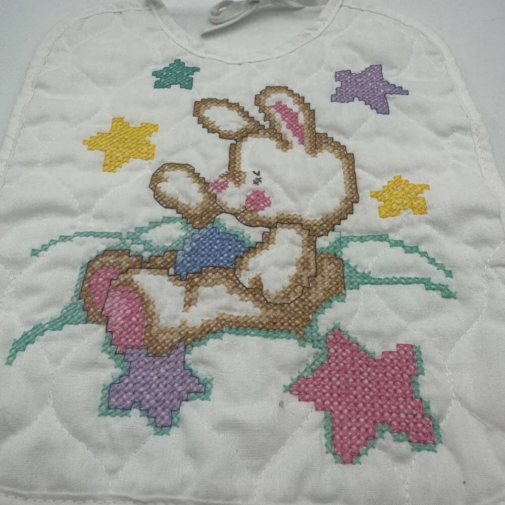 Baby Wares Janlynn Bunny Quilted Cotton Bib Hand-Stitched Star Accents